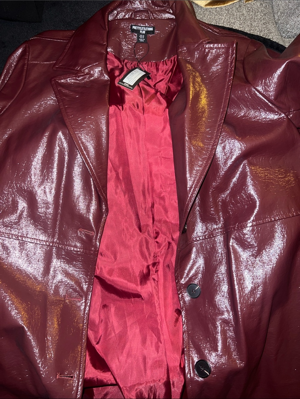 Pretty Little Thing Women's Wine Faux Leather Trench Coat